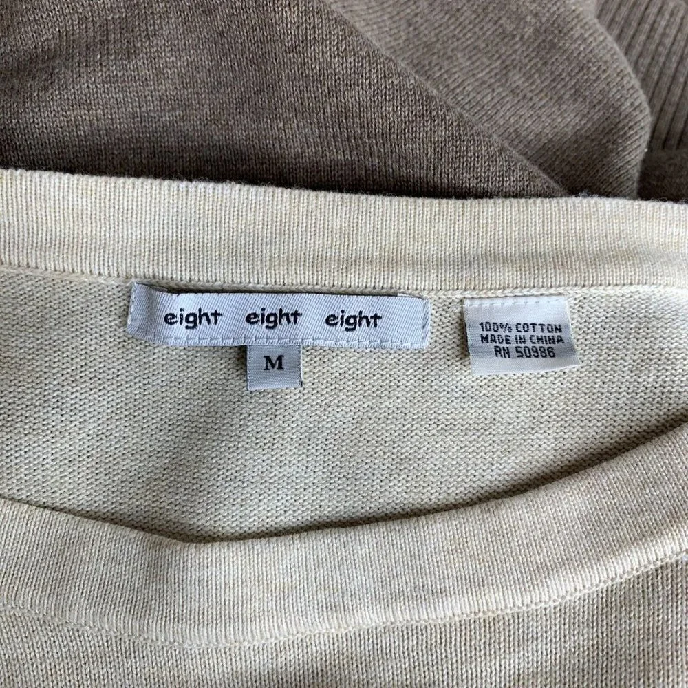 Eight Eight Eight Tunic Sweater Womans M Tan Brown Stripe Front Pockets LS - Picture 7 of 9